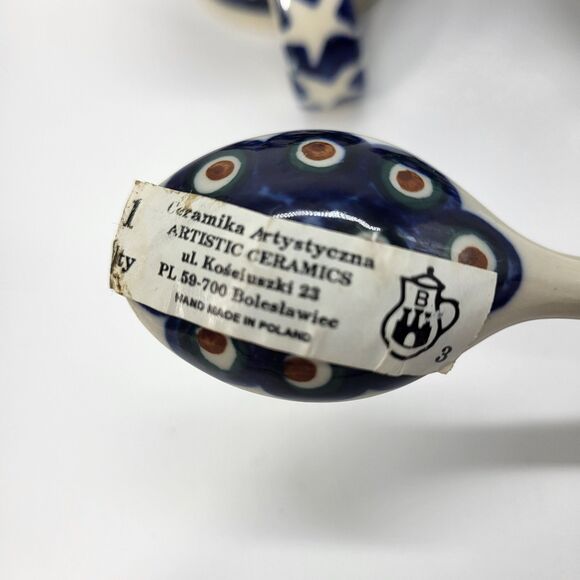 Boleslawiec Polish Pottery Stars & Blue Dot Design Small Creamer Set with Spoon - Picture 12 of 14